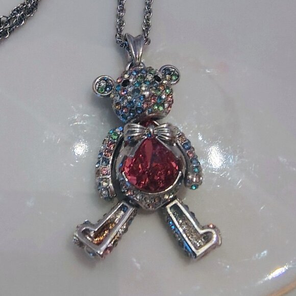 Swarovski Crystals J. Nina Necklace Teddy Bear Articulated Pastels Pink - Picture 3 of 9